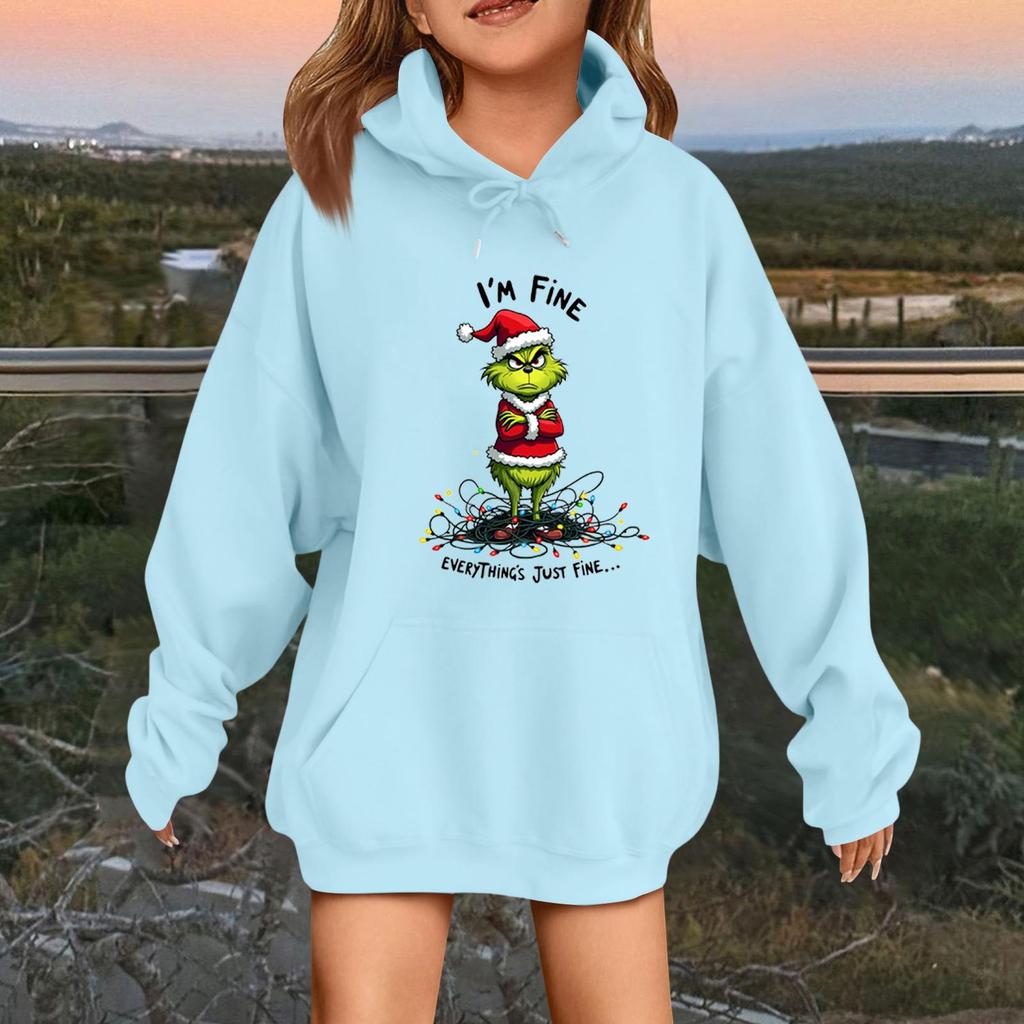 Детская модная повседневная толстовка с капюшоном свободного кроя с длинными рукавами и рождественским принтом