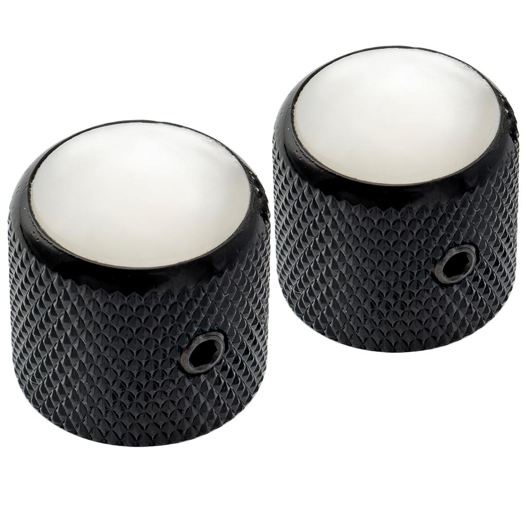 Musiclily Pro 1/4" Steel Mother-of-Pearl Dome Knobs, Horizontal Thread, Universal Fitting for Electric Guitar/Bass, Black (Set of 2)