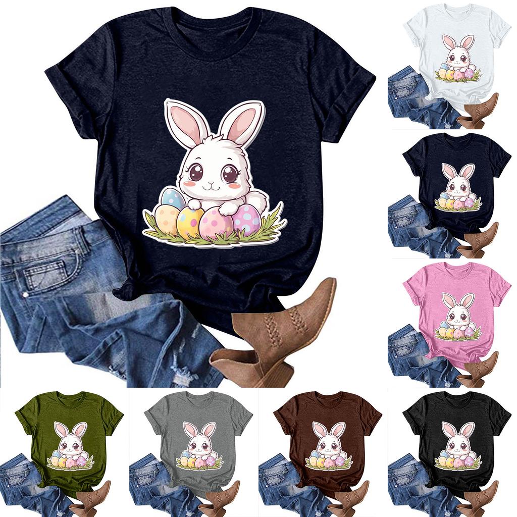 Women's Fashion Casual Printed Round Neck Pullover Short Sleeve T-Shirt Top