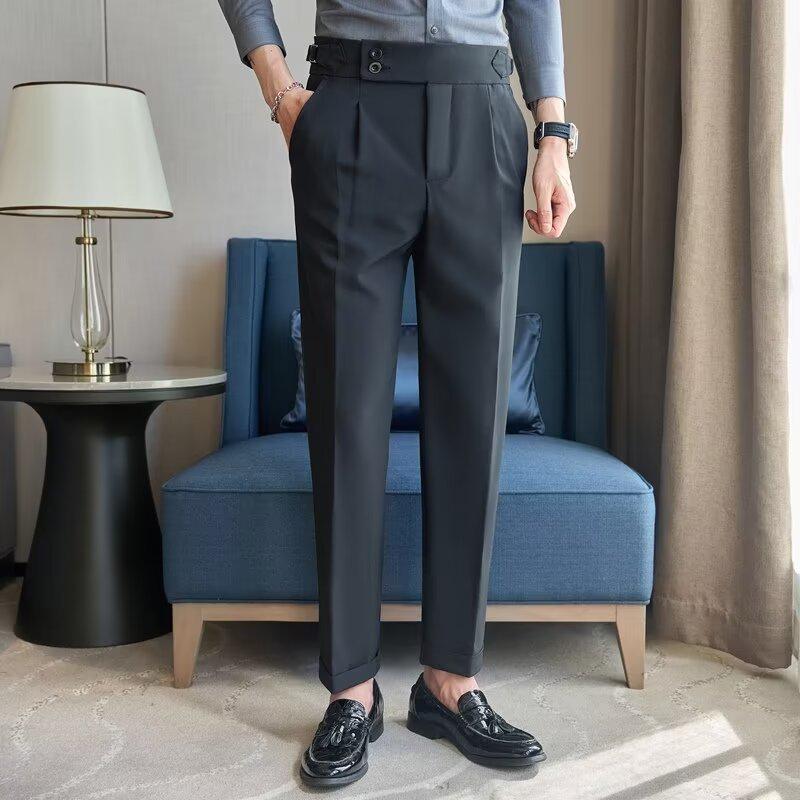 "Мужские брюки от костюма 'Неаполь' с высокой посадкой": Универсальный, Модный Бизнес-кэжуал, Британский стиль, Приталенный крой"