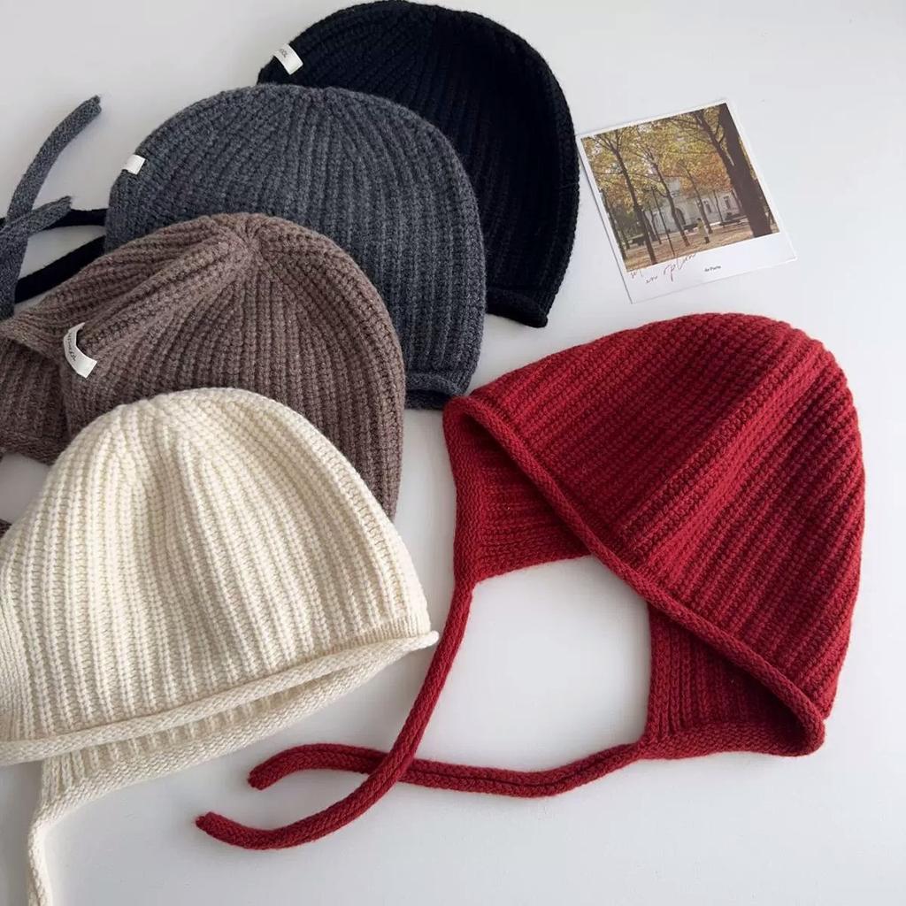 Шапка-балаклава из чистой шерсти Женская красная рождественская вязаная шапка с защитой ушей Маленькая теплая шапка, подчеркивающая лицо