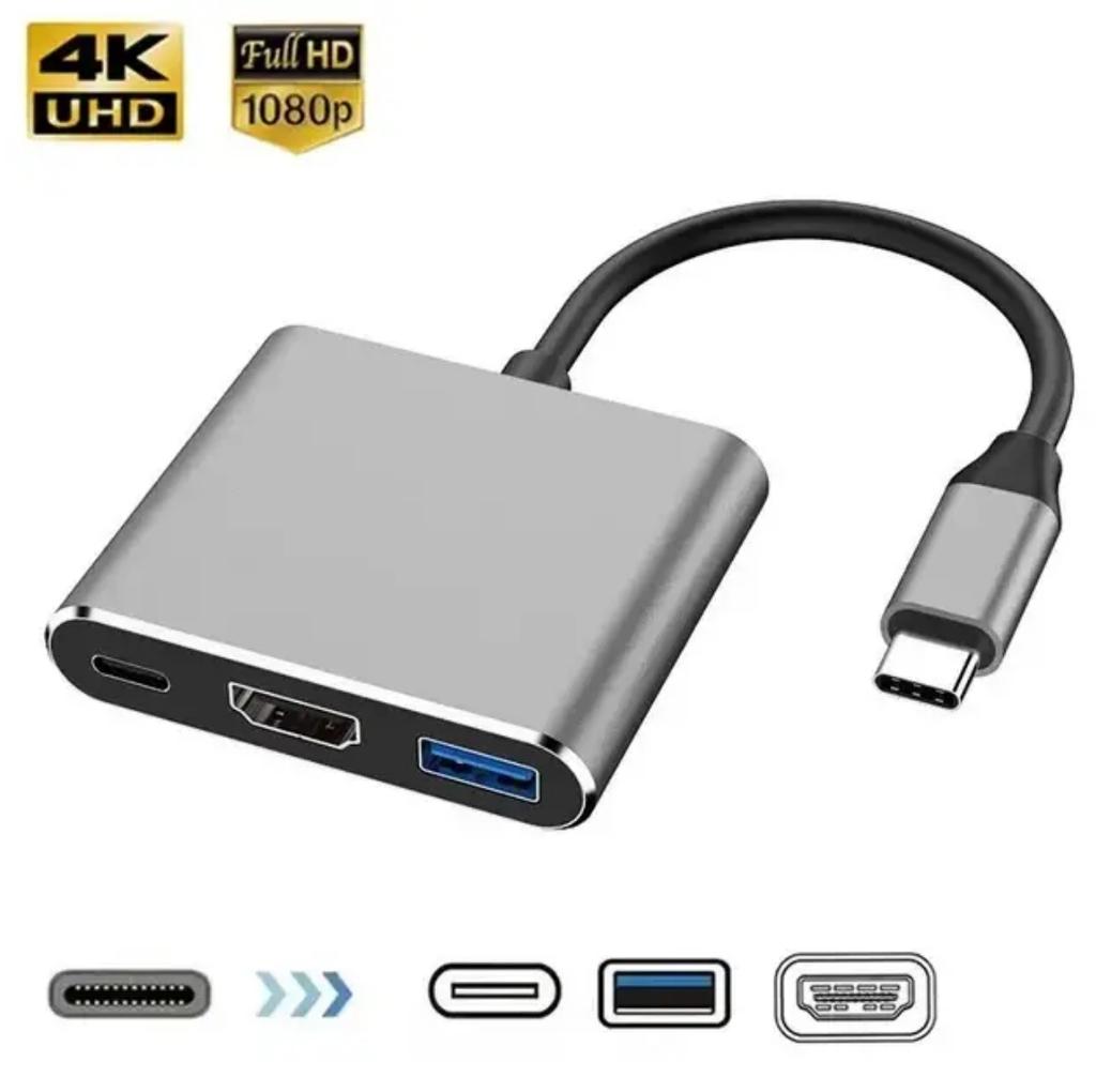 SUNROZ Type-C To HDMI USB 3.0 Adapter for MacBook Apple Samsung Asus HP Type-C USB Hub 4K, Gray (A486760)