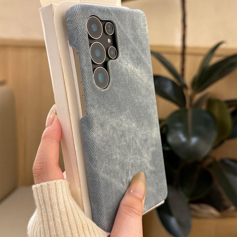 Cowboy Jeans Fabric Armor Frameless Case For Samsung S25 S24 S23 S22 Ultra Coque Candy Denim Protective Hard Phone Cover
