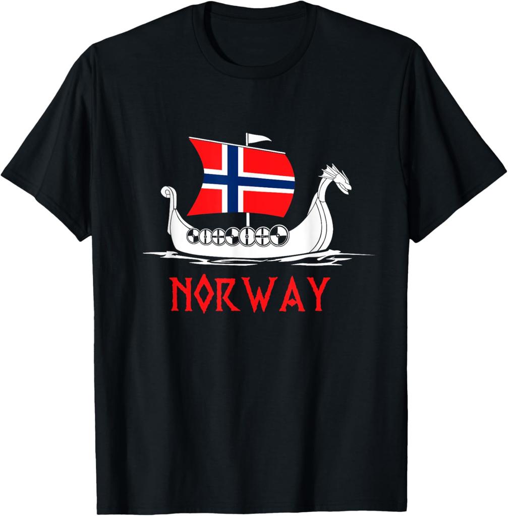 Boat Norwegian Flag Norway Viking Ship Norway TShirt Unisex Short Sleeve Streetwear Vintage T Shirt