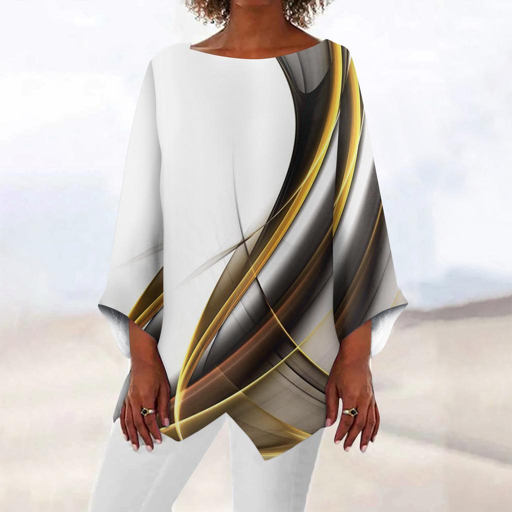 Жен. Рубашка Блуза Графика Бабочка Асимметричный принт Длинный рукав На каждый день Повседневные Классический Круглый вырез Футболка Верх