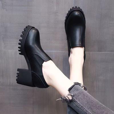 Туфли-лоферы на высоком каблуке для женской коллекции весна-осень 2025, новые, из мягкой кожи, на толстом каблуке, на толстой подошве, профессиональные одинарные туфли, рабочие маленькие кожаные туфли