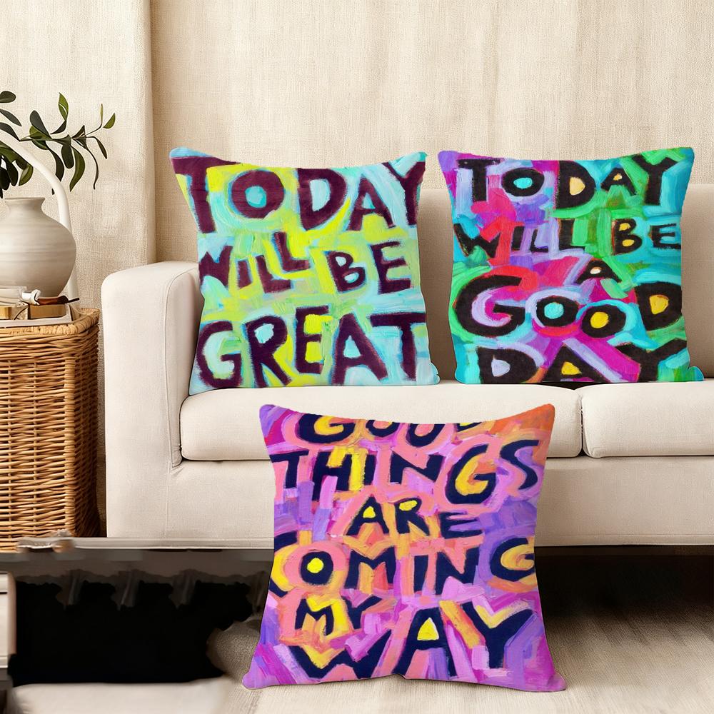 Creative Watercolor Words Cushion Cover Short Plush Double-Sided Print Square Throw Pillow Covers Sofa Home Cushion Decor