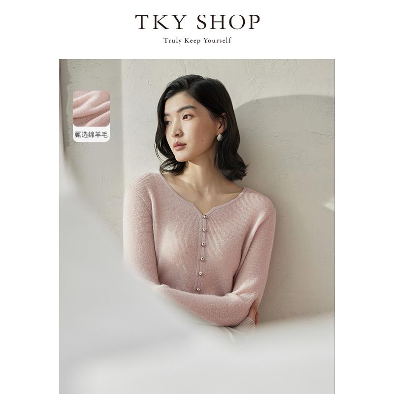 Simple single breasted wool knitted cardigan for women