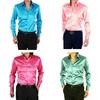 Men Shirt Faux Silk Satin Blouse Long Sleeve Dress Shirts Button Business Formal Shiny Tops Elegant