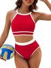 2025 Новый Летний Купальник Бикини Сексуальный С Высокой Посадкой Контрастный Цвет Бикини Набор из 2 Предметов Женский Раздельный Купальник Пляжное Бикини