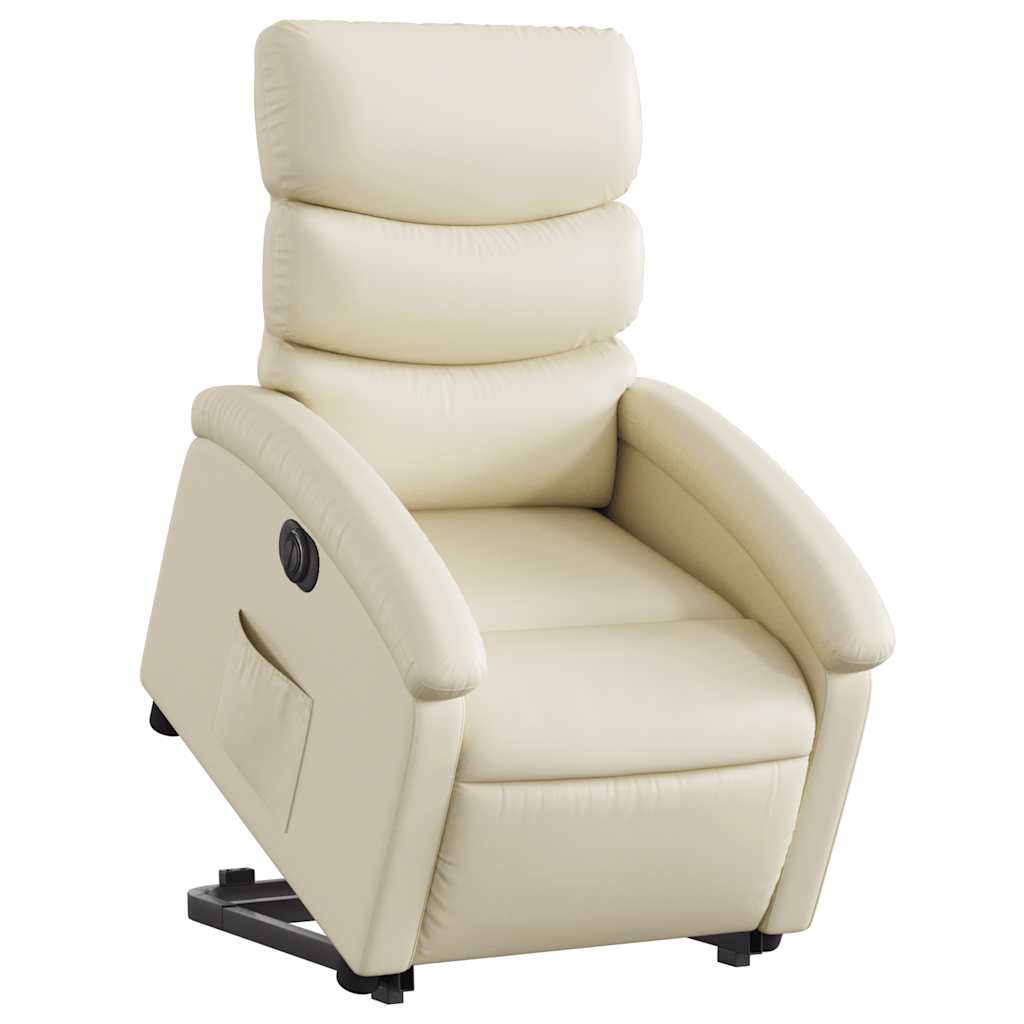 Electric Recliner Chair with Rising Function Cream Faux Leather