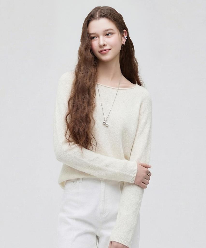 Укороченный вязаный топ ROEM с эффектом льна (слоновая кость) Rmkag25Nt1