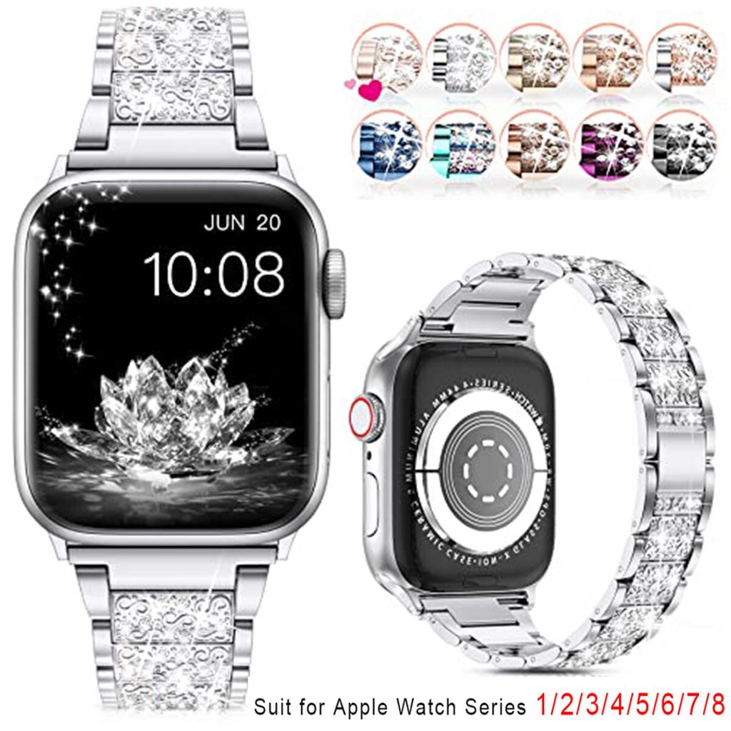 Классический сверкающий бриллиантовый ремешок для Apple Watch 40 мм 45 мм 44 мм 41 мм 42 мм 38 мм Металлический ремешок для IWatch Series 7 SE 6 5 4 Женский браслет