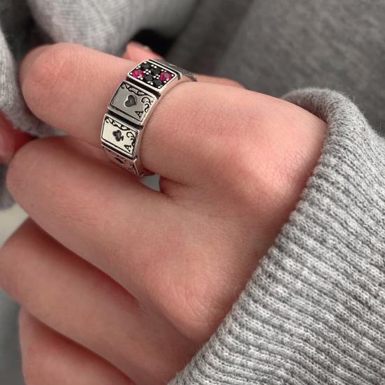 Charming Exaggerated Wear Resistant Knuckle Ring Playing Cards Open Cuff Finger Women Jewelry