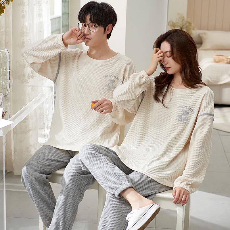 Korean Style Cute Cotton Couple Pajamas - Spring/Autumn Long-Sleeved Set for Men and Women