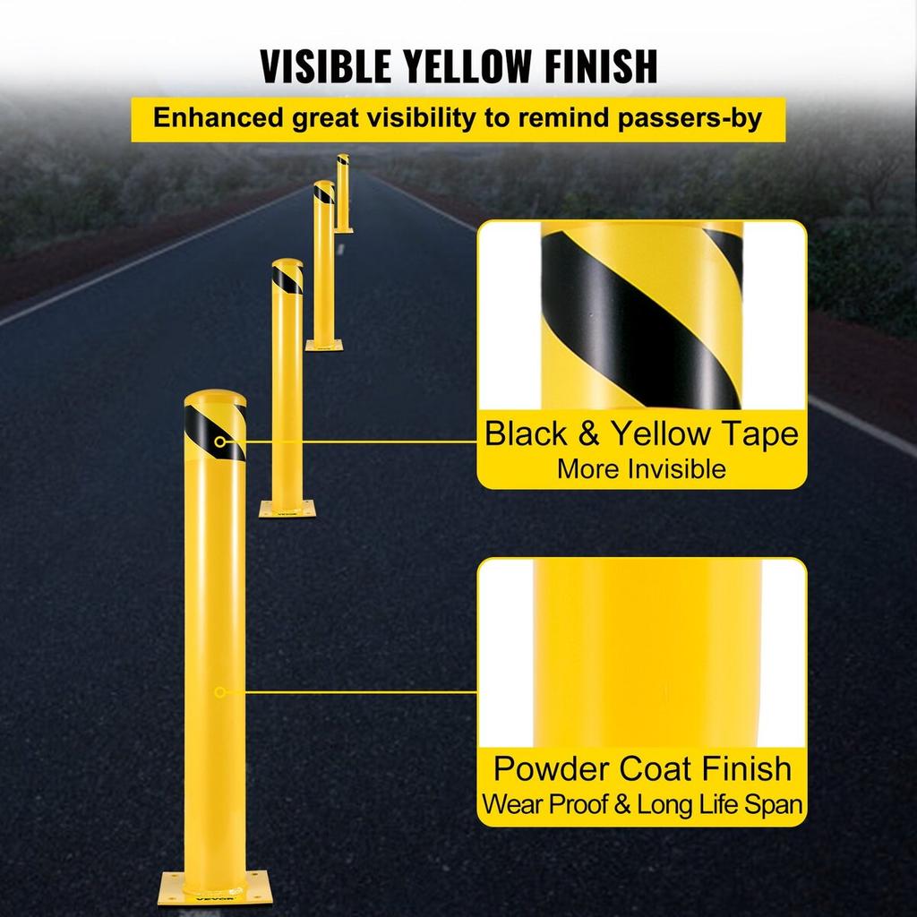 Safety Bollard, 42 Inch Height Bollard Post, 5.5 Inch Diameter Steel Pipe Safety Bollard Post, Yellow Steel Bollard, Steel Safety Bollard with 8