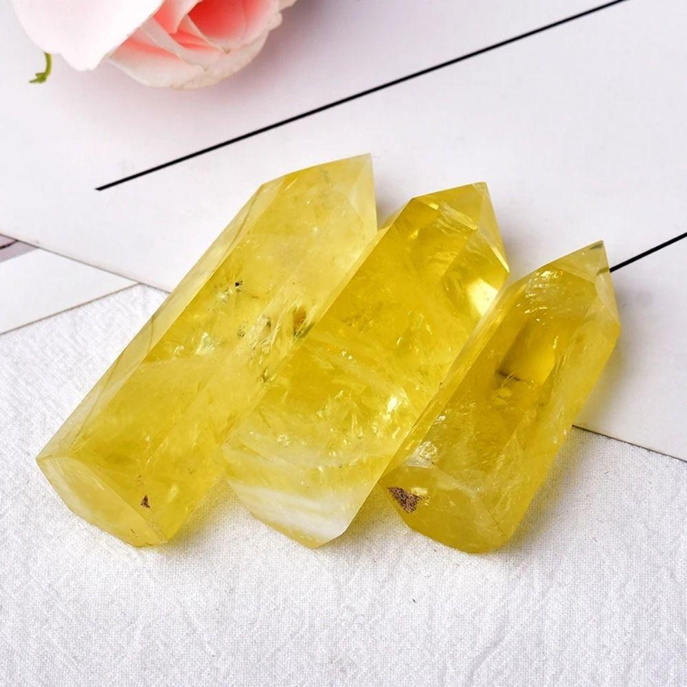 Unique Natural Crystal Beautiful Yellow Gem Home Decor Hexagonal Wand Column Energy Stone Pyramid