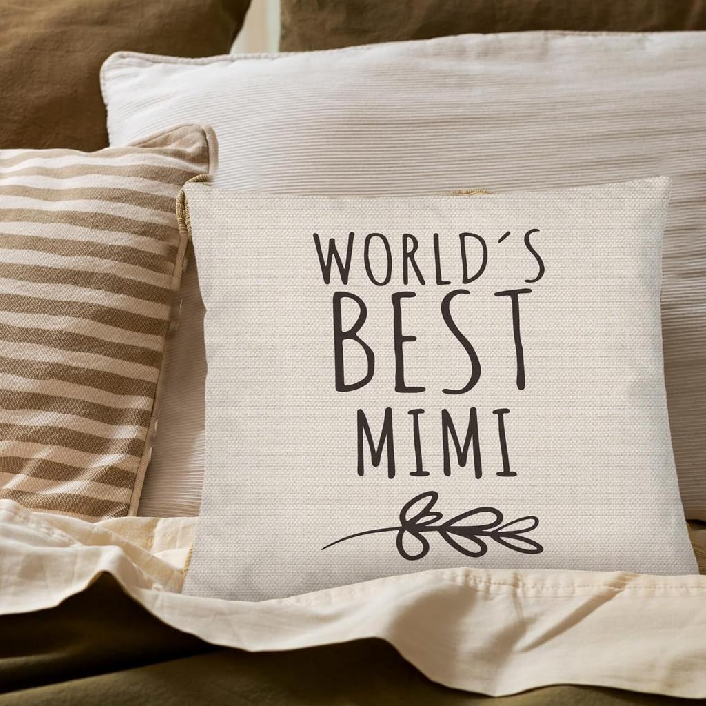 Mimi Gifts Pillow Covers 18x18, Best Grandma Gifts for Mother's Day Birthday from Grandkids, World's Best Mimi Decorative Throw Pillow Cover for Home