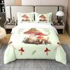 Red Mushroom Kawaii Comforter Set Twin Size Kids Bedding Set Botanical Plant Theme Print Quilt Bed Set for Boys Girls Adults