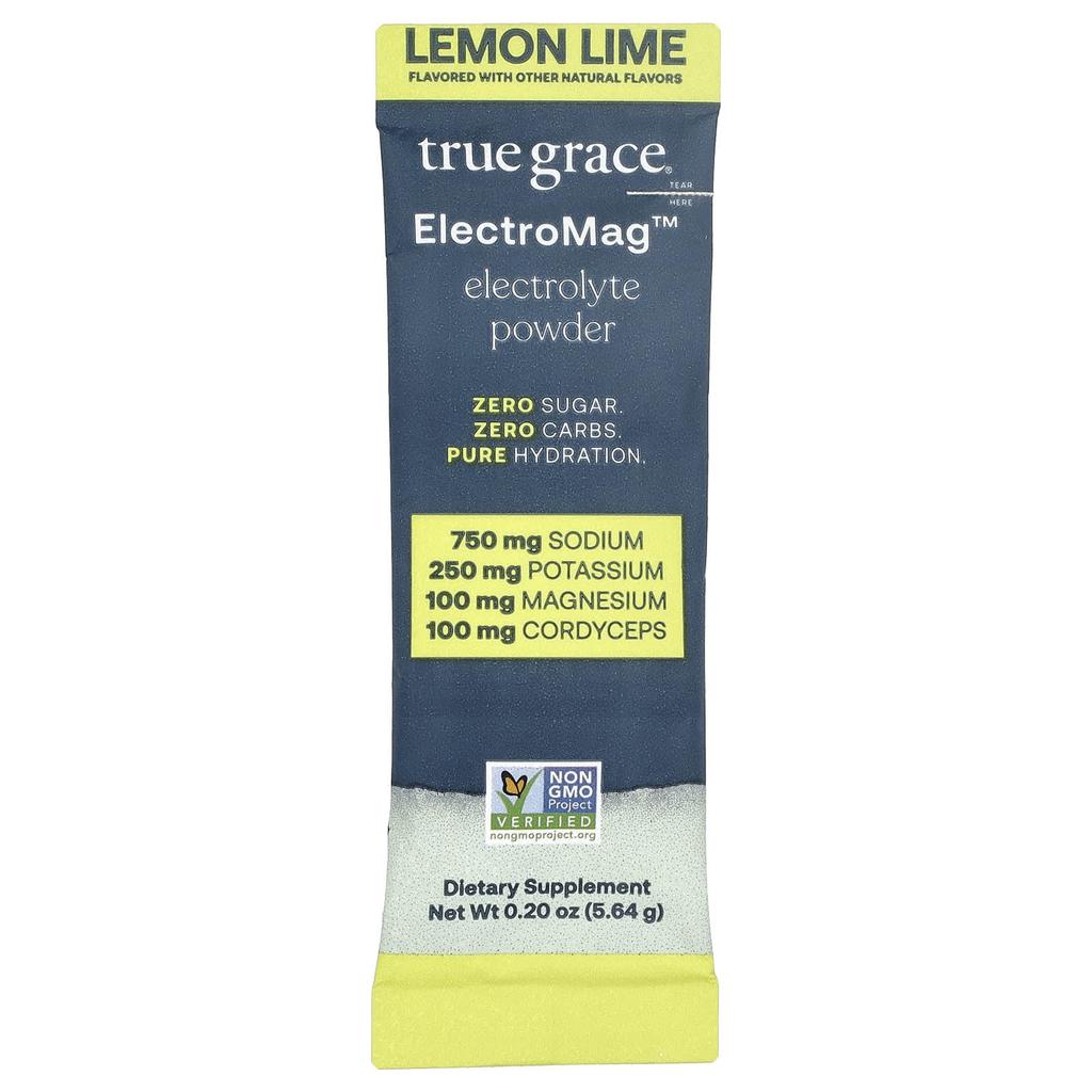 True Grace, ElectroMag™, Electrolyte Powder, Lemon Lime, 16 Stick Packs, 5.64 g (0.20 oz) Each