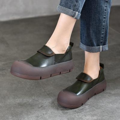 Универсальные туфли на плоской подошве в стиле ретро из натуральной кожи с круглым носком и толстой подошвой для женщин