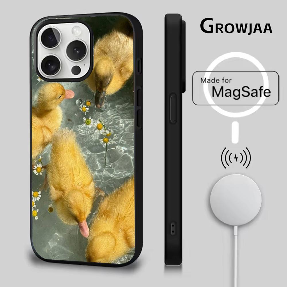Желтая Утка Милый Чехол Для Телефона Для iPhone 16e,16,15,14,13,12,11,Plus,Pro,Max,Mini Магнитная Беспроводная Зарядка Magsafe
