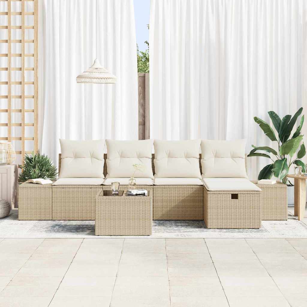 6 Piece Sofa Set with Cushions Poly Rattan