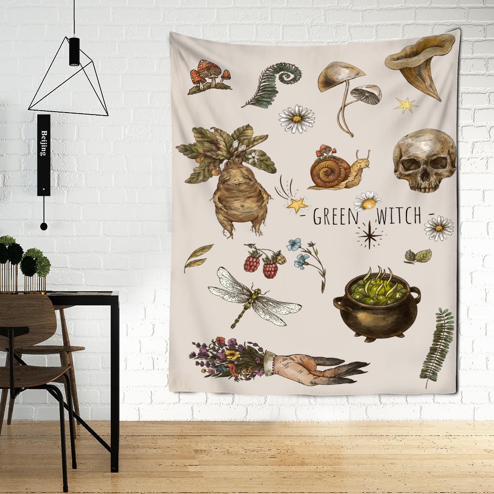 Психоделический абстрактный растительный гобелен, настенный подвесной загадочный тапиз, хиппи, художественный печатный фон, ткань, домашний декор