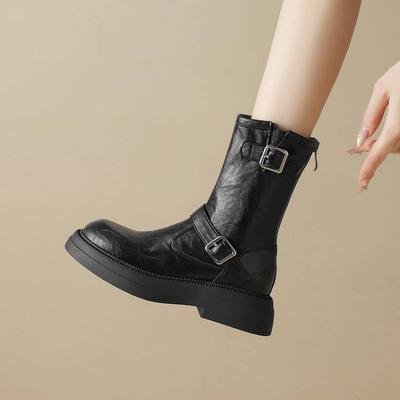 Осенне-зимние женские ботинки большого размера с круглым носком, задней молнией, однотонные, на среднем каблуке, удобной толстой подошве, полусапоги, новые женские полусапоги