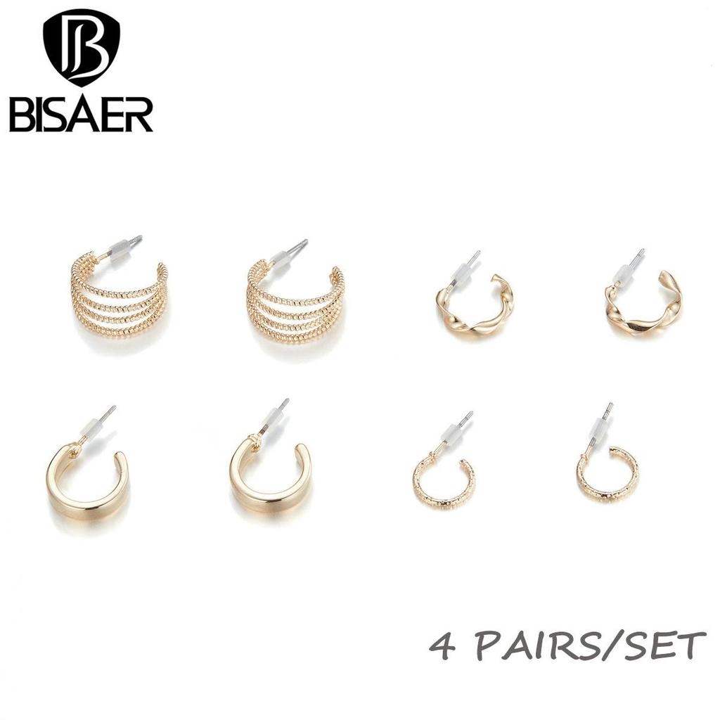 Bisaer Diverse Circular Shape 4 Pairs of Stud Earrings Set for Women Fine Jewelry