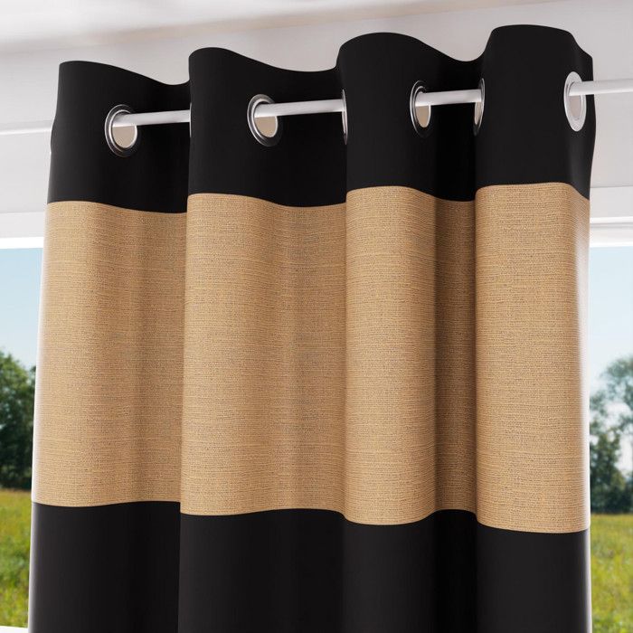 Washed Cotton Eyelet Curtain 135x250 Cm JUTE, by Soleil d'Ocre