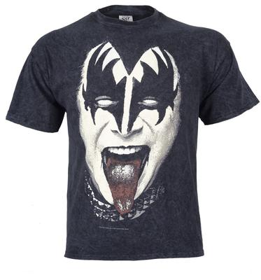 Футболка Kiss Лицо Джина Кислотная стирка Черная Новая Официальная
