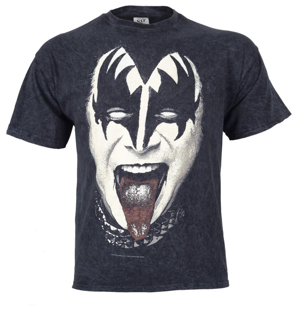 Official Kiss T Shirt Gene Face Acid Wash Black New Medium / XL Unisex T-Shirt