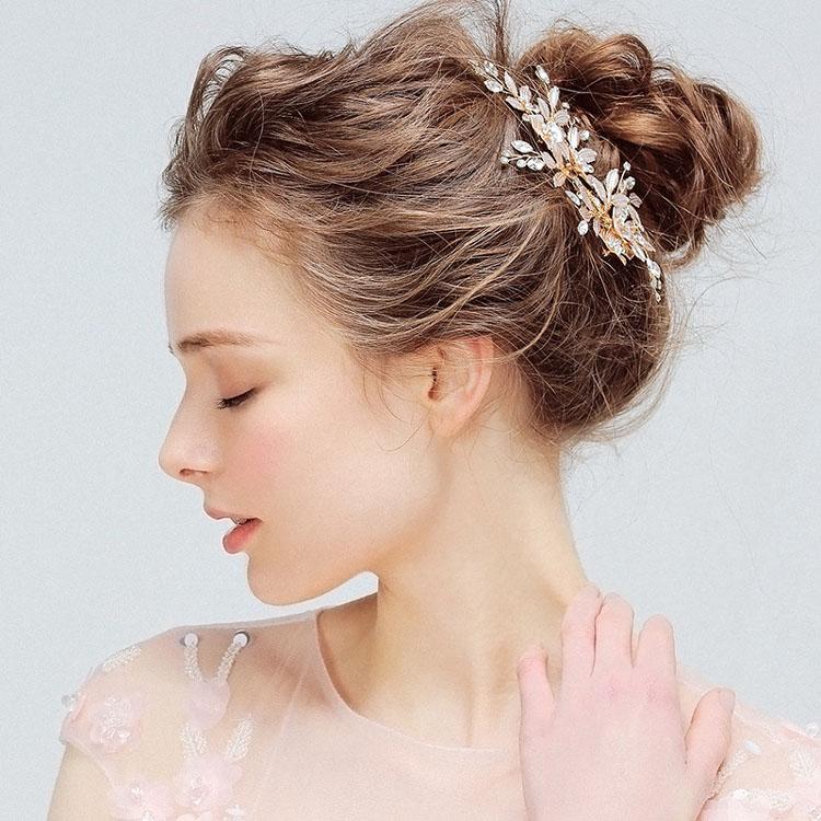 SLBRIDAL Ручная работа Золотые Австрийские Хрустальные Стразы Цветок Лист Свадебная Заколка Для Волос Заколки Свадебный Аксессуар Для Волос