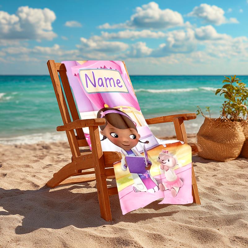 Personalized customized proof beach towel with Doc McStuffins pattern - soft, absorbent, quick-drying, perfect swimming, camping&bathing