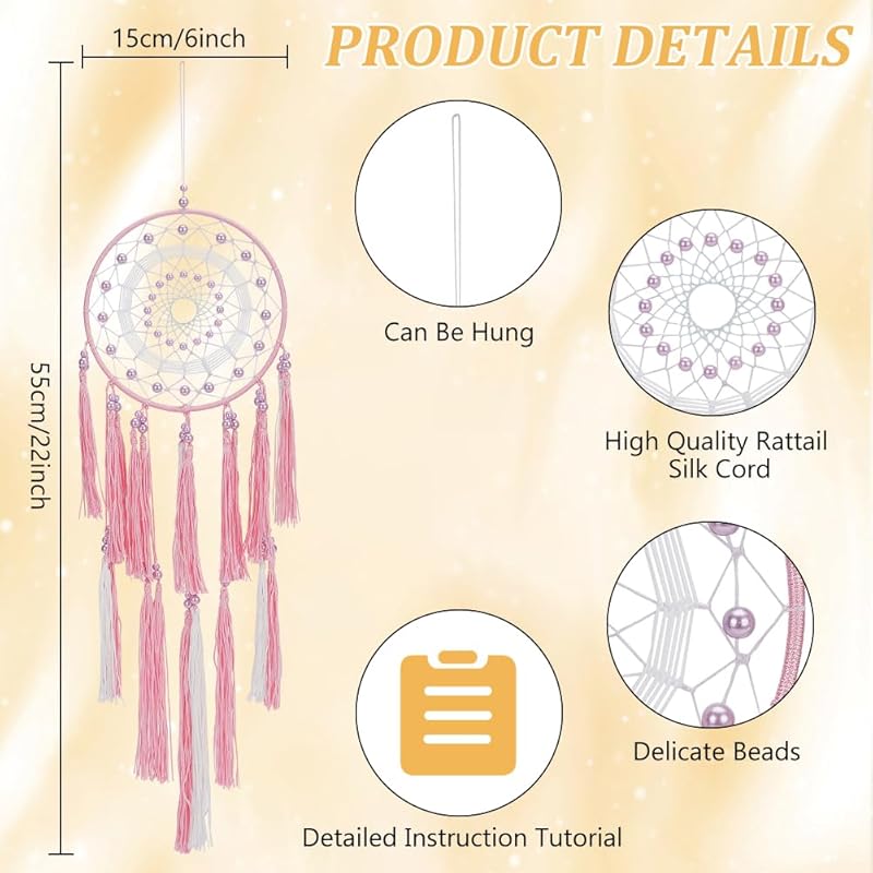 INFUNLY DIY розовый ловец снов набор для самостоятельного изготовления кисточки подвесное украшение инструкция Прикрепленные бусины настенные для спальни жизни комнаты украшение для дома