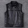New Genuine Cowhide Leather Vest Men's Motorcycle Biker Vests High Quality Stand Collar Sleeveless Jackets Zipper Waistcoat