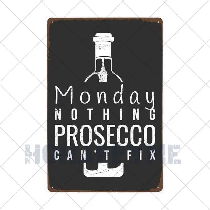 Prosecco O'Clock Metal Tin Signs Plates Cocktails Vintage Plaque Posters Pub Bar Art Wall Decoration Retro Home Decor 20x30cm