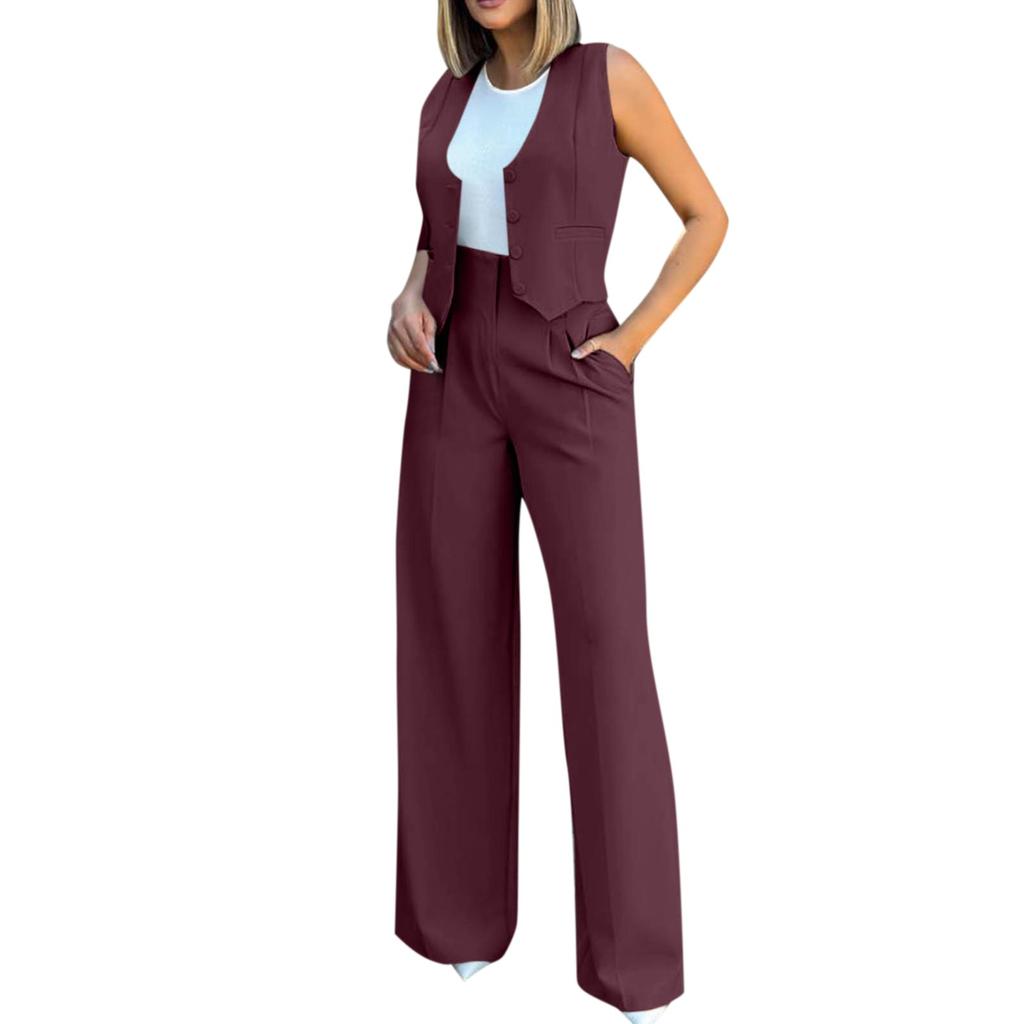 Women's Fashion Casual Suit Vest Sleeveless Wide-leg Pants Casual Suit