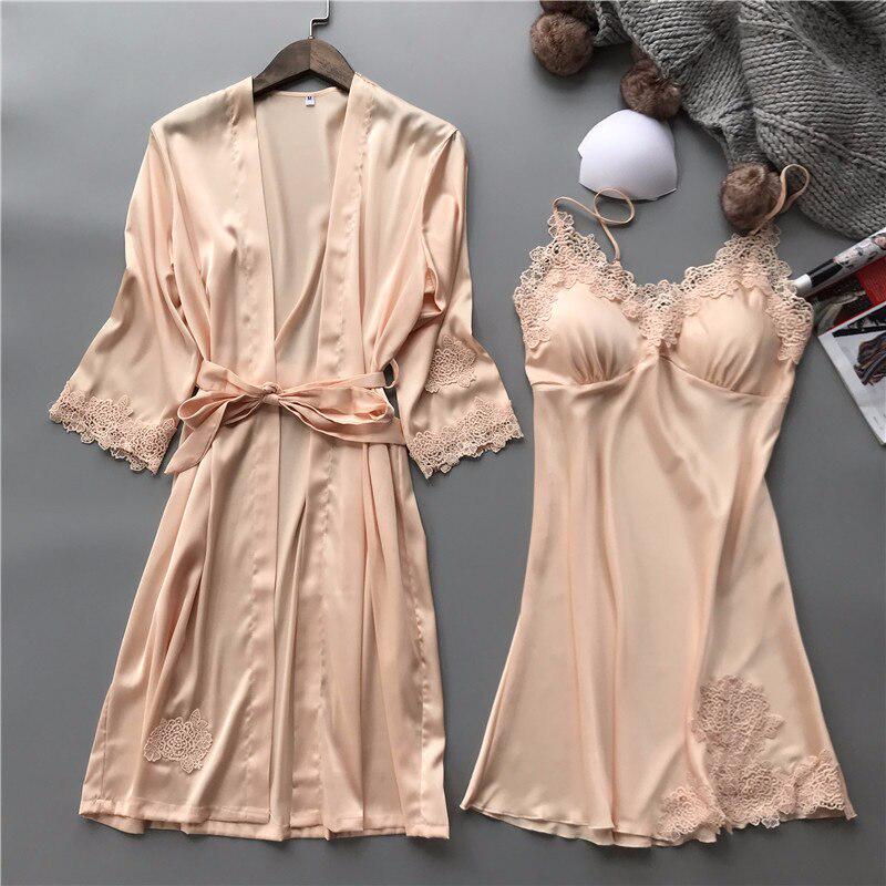 Летний сексуальный кружевной женский халат, комплект с v-образным вырезом и нагрудником, ночная рубашка, кардиган, пижамный комплект