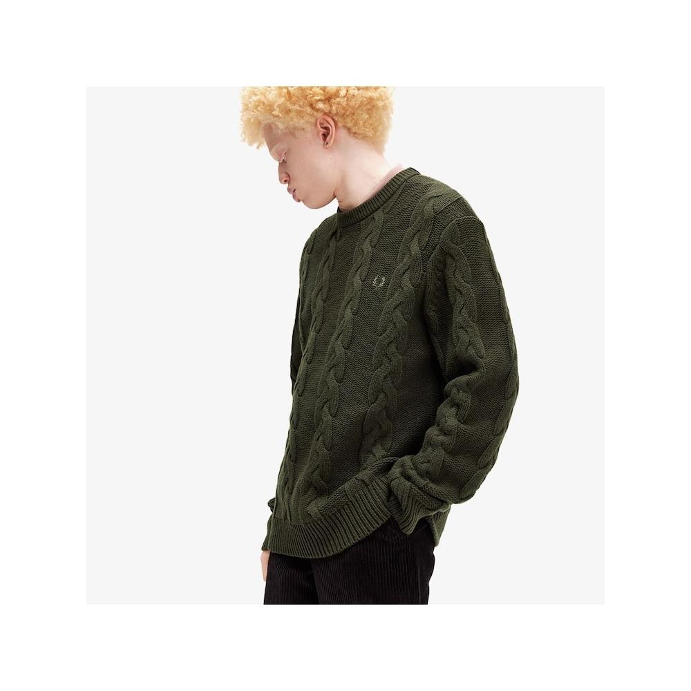 Fred Perry [sharp] Толстый вязаный свитер с косами, охотничий зеленый Afpm2438562 408 qzgAfpm2438562 408