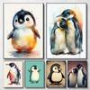 Cute Funny Retro Animal Penguin Couple Animal Art Poster Canvas Painting Wall Prints Picture for Living Room Home Decor