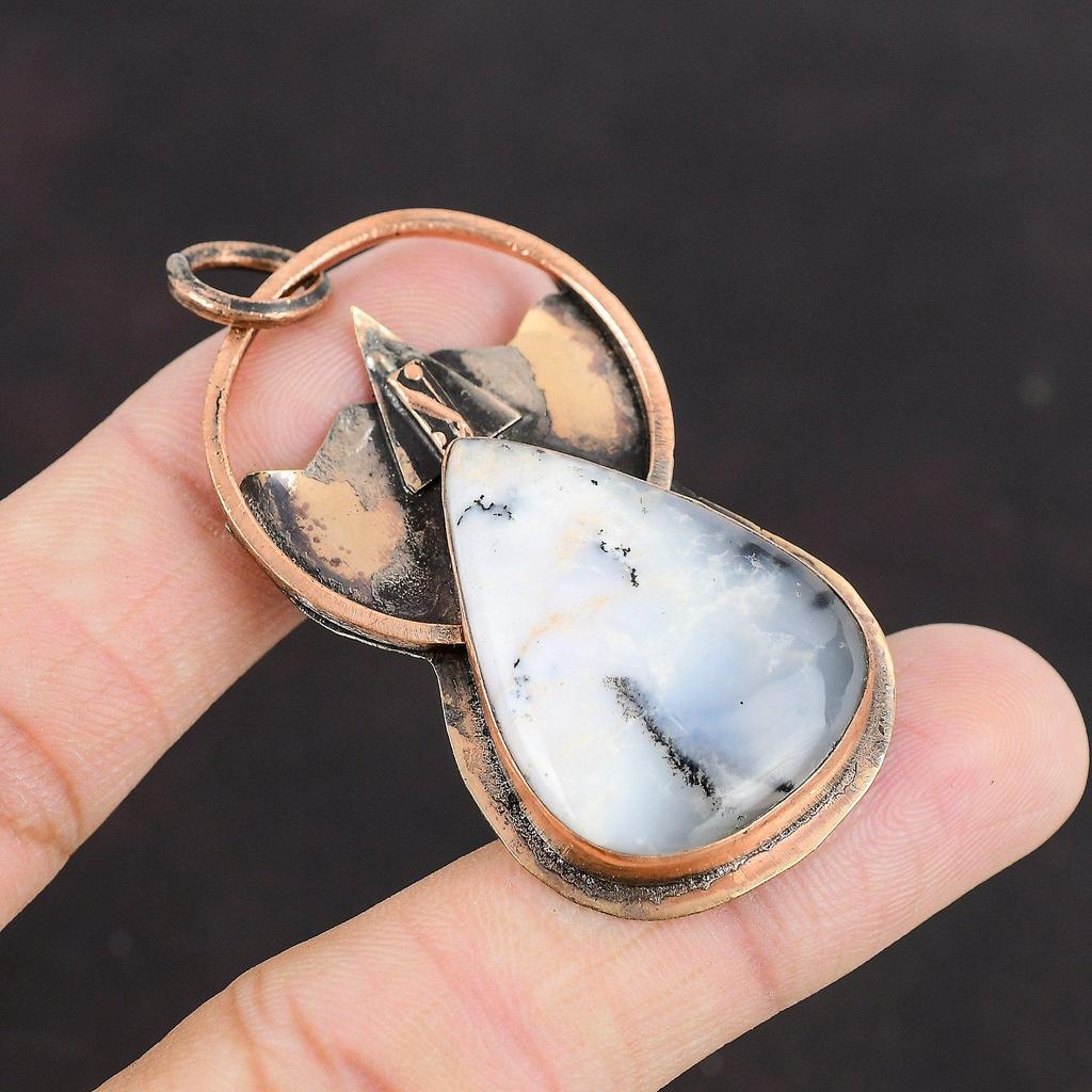 Подвеска из опала дендрита, медная подвеска, высококачественные ювелирные изделия из драгоценных камней, подвеска ручной работы, совершенно новая подвеска, потрясающие медные ювелирные изделия, подарок для друга