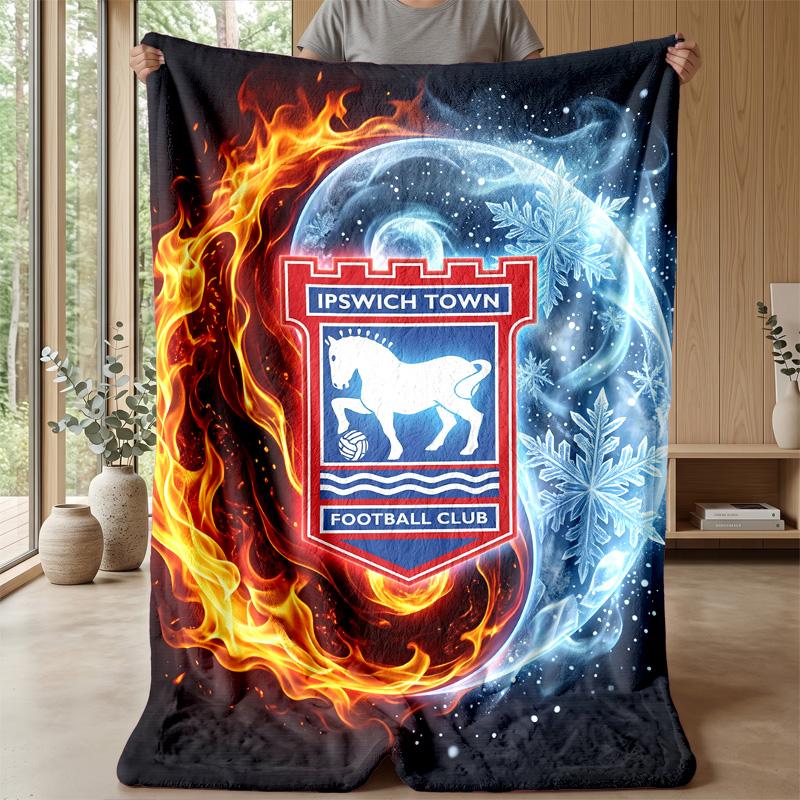 Ipswich Town Football Print Flannel Blanket, Soft Warm Lightweight Throw Blanket for Sofa Bed Camping