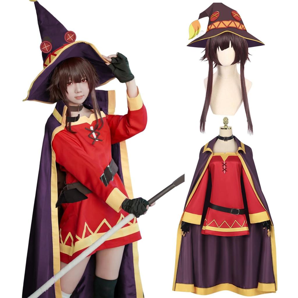 Megumin Cosplay Wig Crimson Demon KonoSubaru Cosplay School Stage Megumin Cosplay Wig Size New [Excellent Quality] Included, Clan, Costume, Adult,