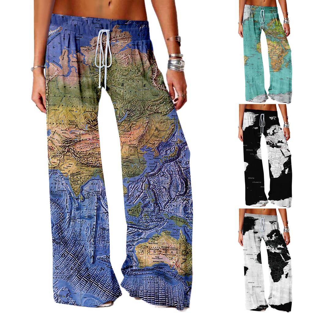 Женские повседневные модные свободные брюки для йоги с цифровым принтом и широкими штанинами.