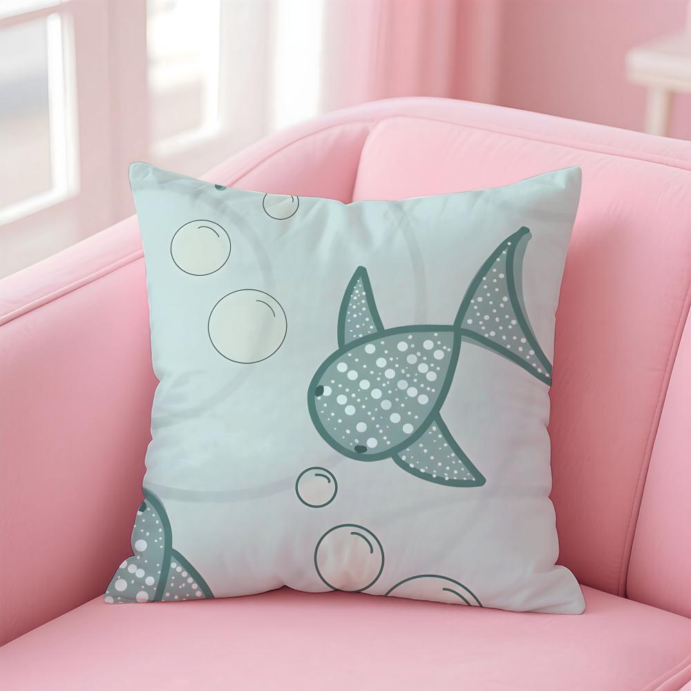 Cute and Childlike fishes Cushion Cover Pillow Case Soft Skin Friendly Fabric Concealed Zipper