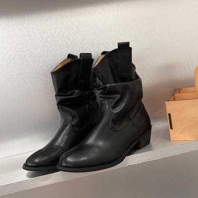 Новые подружки носят плиссированные многослойные полусапоги, женские ретро-сапоги на толстом каблуке с вышивкой и раздвоенным носком в стиле вестерн/ковбойские