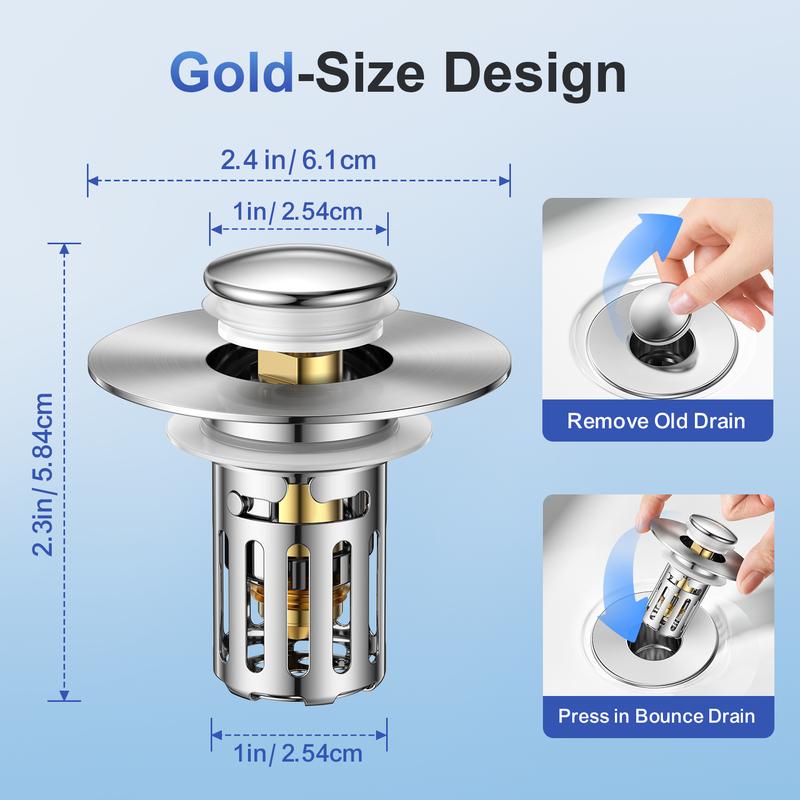 JOMST Bath Universal 2-в-1 заглушка для раковины в ванной комнате, выдвижная, со съемным фильтром из нержавеющей стали, препятствующим засорению, заглушка для слива волос, против запаха