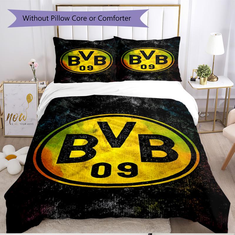 3pcs Duvet Cover Set (1*Duvet Cover + 2*Pillowcase, Without Core), Borussia Dortmund Print Soft All‑Season Bedding Set, Home Bedroom Decor Gift